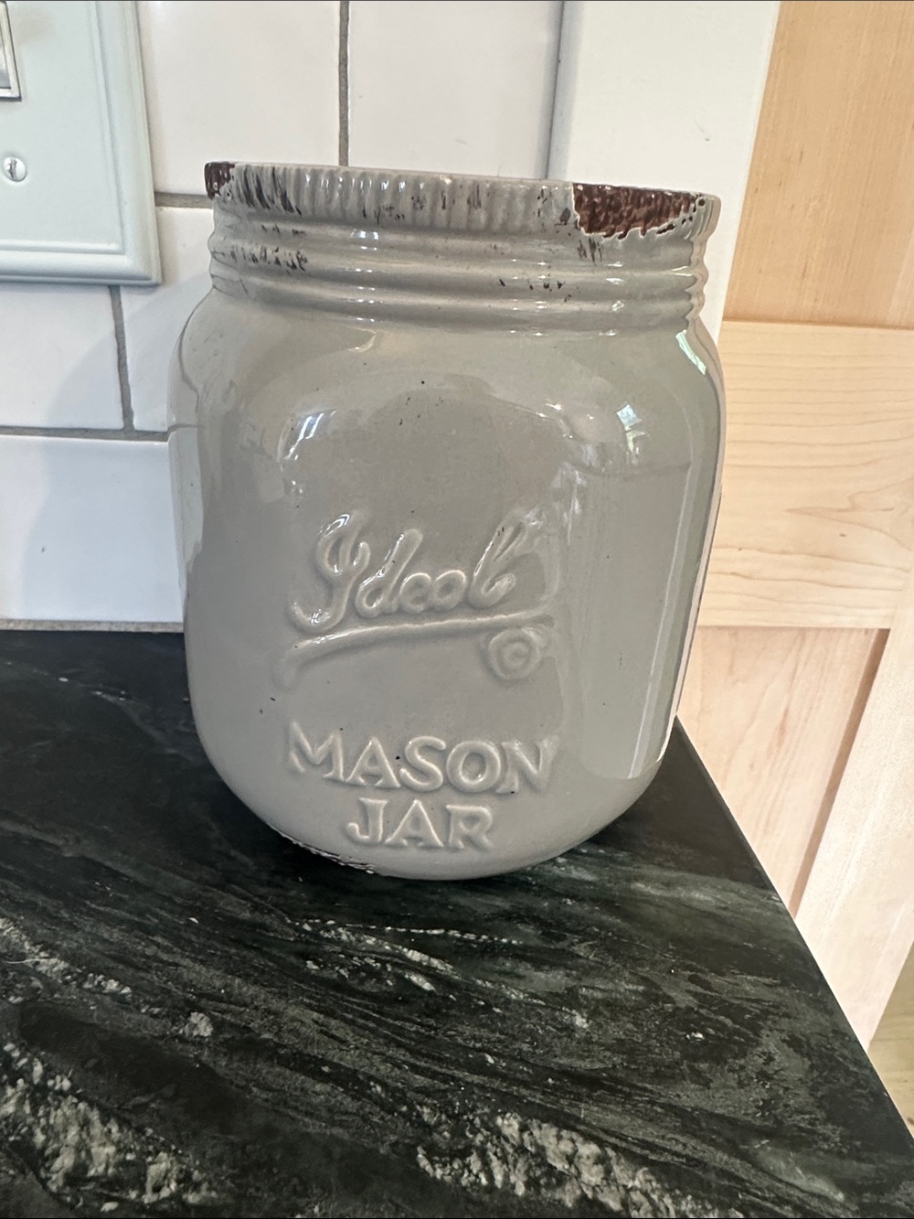 Mason Jar Ceramic Canister in Light Gray